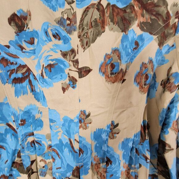 Emma James Womens Floral Print Button-Front Blazer Jacket Size 6 Tan Blue Career - Picture 3 of 10